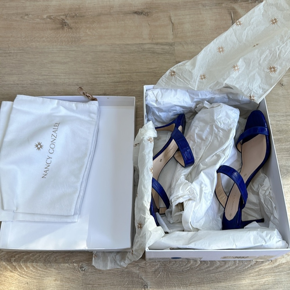 Nancy Gonzalez Maria 70 Genuine Crocodile Cobalt Blue Sandal Sz 39 - Picture 8 of 8